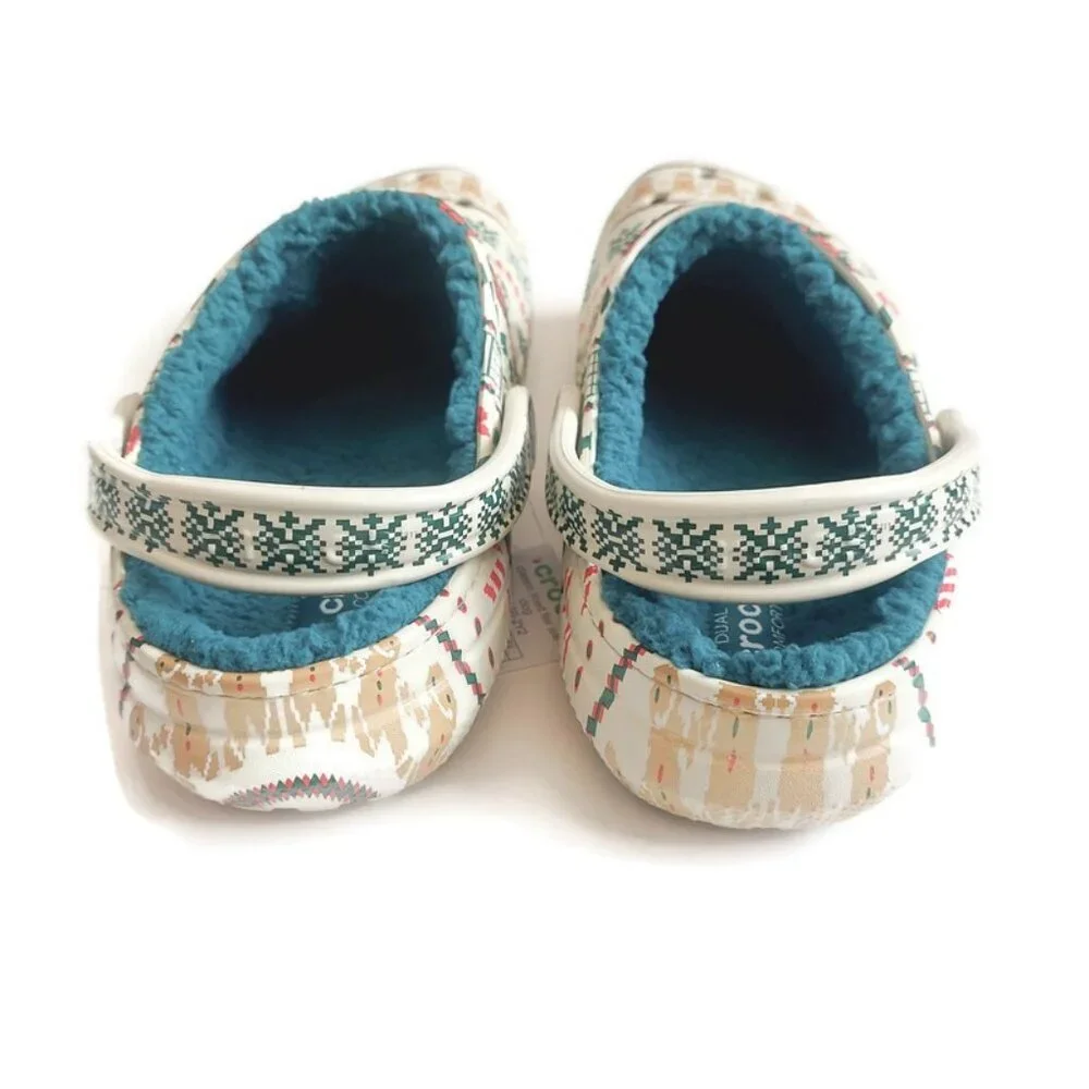 CROCS Classic Lined Fair Isle Slip On Clogs Mens 10 Womens 12 Sandals Bone Multi